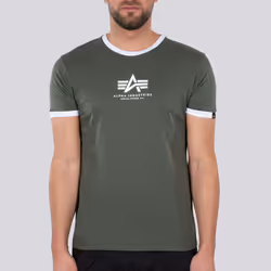 Alpha Industries Basic T Contrast ML T-shirt, vert, taille M pour Hommes