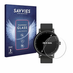 Savvies Verre Trempé pour Montres (Circulaire ø: 38 mm) (3 Pièces) Vitre Protection Ecran Film Trempé de Verre Dureté 9H