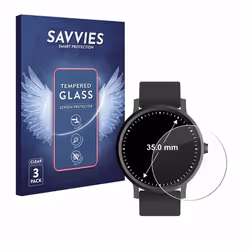 Savvies Verre Trempé pour Montres (Circulaire ø: 35 mm) (3 Pièces) Vitre Protection Ecran Film Trempé de Verre Dureté 9H