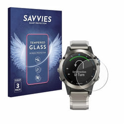 Savvies Verre Trempé pour Garmin quatix 5 (3 Pièces) Vitre Protection Ecran Film Trempé de Verre Dureté 9H