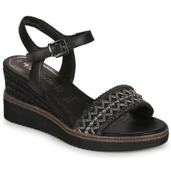 Sandales femmes Tamaris - Noir - Cuir - Talons compensés 70mm