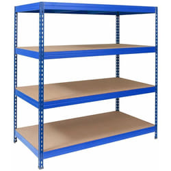 Rayonnage Étagère charge lourde, Tôle d'acier, 4 Étages, Charge Max : 1500 kg, Bleu, 177 x 160 x 60 cm