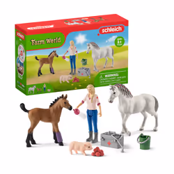 schleich Farm World Visite du vétérinaire pour jument et poulain, 3 an(s), Ferme, Multicolore
