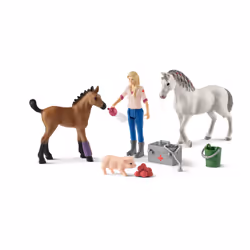 schleich Farm World Visite du vétérinaire pour jument et poulain