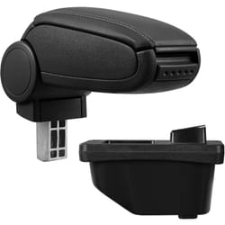 Pro.tec - Accoudoir central pour Peugeot 308 i - avec compartiment - rembourré - cuir-synthétique - noir avec des coutures noirs