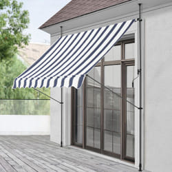 Store Banne Téléscopique Acier Polyester 400 x 120 x 220-309 cm Bleu Foncé Blanc [ Pro.tec