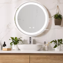 Miroir LED Notre miroir mural rond crée une ambiance agréable dans votre salle de bain. Équipé de trois niveaux d'éclairage - ...