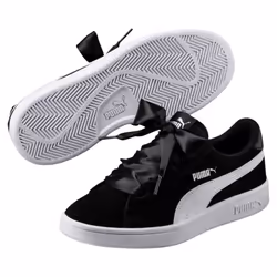 PUMA Smash v2 Ribbon Jr, Femelle, Enfant, Chaussures de sport à la mode, Noir, Blanc, EUE, Monochromatique