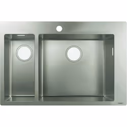 Les avantages de l'evier à encastrer 1 bac et demi HANSGROHE S71 450 sans vidage inox : Composé de deux cuves (une principale ...