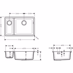 Evier à encastrer sous plan 1 bac et demi S51 sans vidage noir graphite