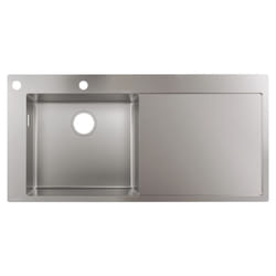 Evier à encastrer 1 bac pré-percé Hansgrohe S71 450 avec égouttoir à droite sans vidage inox