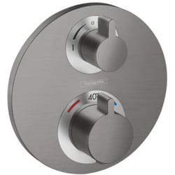 Façade mitigeur thermostatique encastré Ecostat S avec robinet d'arrêt et inverseur noir chromé brossé
