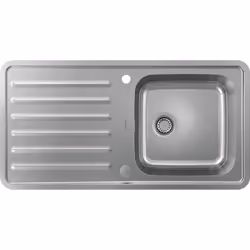 Qualité hansgrohe : évier de cuisine en acier inoxydable avec grand bac carré et égouttoir pour meuble bas de 50 cm. Deux tro ...