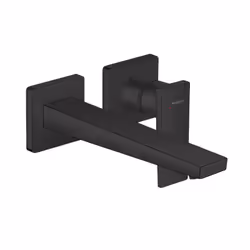 Mitigeur de lavabo encastré mural, bec 225mm, poignée manette, bonde à écoulement libre noir mat