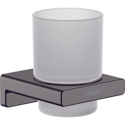 AddStoris - Porte-verre pour brosse à dents et dentrifrice avec support, verre mat / chrome noir brossé 41749340 - Hansgrohe