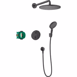 • comprenant: douche de tête, douchette à main, bras de douche, thermostat, corps d’encastrement, sortie murale, support pour ...