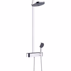 hansgrohe Pulsify 1x Showerpipe 260 2 types de jets avec ShowerTablet Select 400 PowderRain : le nouveau type de jet envelopp ...