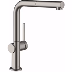 Mitigeur de cuisine Talis M54 couleur : chrome noir brossé montage monotrou commande à levier hauteur du robinet 296 mm Comfo ...