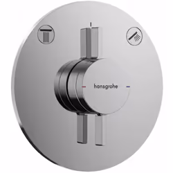 Robinetterie encastrée DuoTurn S,pour 2 sorties finition chrome rosace de recouvrement Ø 155 mm rosette réglable à +/- 3° prè ...