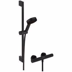 Set de douche contient thermostat de douche Elément Ecostat couleur : noir mat SafetyStop - arrêt de sécurité à 40 °C La touc ...