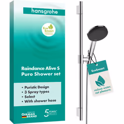 hansgrohe Raindance Alive Select S 1 x set de support de douche 125 se compose de : douchette à main, support de douchette, b ...