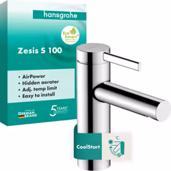 hansgrohe Zesis S 1 x mitigeur de lavabo 100 CoolStart sans garniture de vidage ComfortZone : 100 saillie : 115 mm Hauteur d' ...