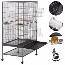 Grande Volière pour Oiseaux Cage sur roulettes Canaries Perroquet Perruches Cacatoès Ara 2 Étages - Yaheetech