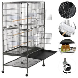 Grande Volière pour Oiseaux Cage sur roulettes Canaries Perroquet Perruches Cacatoès Ara 2 Étages - Yaheetech