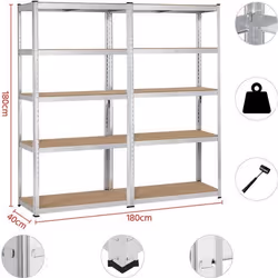 Yaheetech 2 Etagères de Rangement Charge Lourd 90 x 40 x 180 cm Rayonnage Stockage Garage Cuisine Atelier Métal Capacité Max. ...