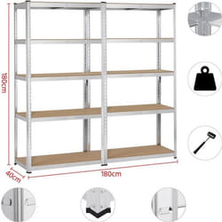 Yaheetech 2 Etagères de Rangement Charge Lourd 90 x 40 x 180 cm Rayonnage Stockage Garage Cuisine Atelier Métal Capacité Max. 875kg