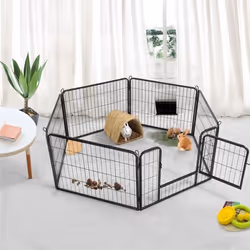 Parc pour Chien/Chiot/Lapin-6 Panneaux Métal avec Porte Hauteur 60 cm-avec Porte Verrouillable-Intérieur/Extérieur-Noir -