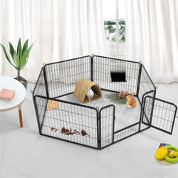 Parc pour Chien/Chiot/Lapin-6 Panneaux Métal avec Porte Hauteur 60 cm-avec Porte Verrouillable-Intérieur/Extérieur-Noir -