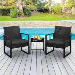 Yaheetech - Salon de Jardin 2 Fauteuils et 1 Table Basse pour Salon/Bar/Bureau en Résine Tressée Poly Rotin Exterieur Interieur Noir/Gris