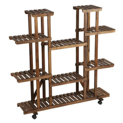 Yaheetech - tagère à Fleurs en Bois Supports de Pots à roulettes Porte Plante 9 Tablettes Escalier Présentoire de Jardin 124,5 x 33 x 120 cm