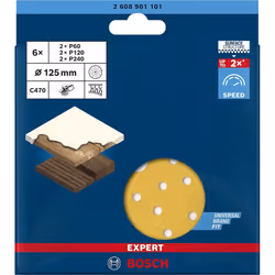 Papier de sable Bosch C470; 125 mm; K60/120/240; 6 unités