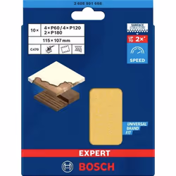 Papier de verre pour ponceuse orbitale Bosch EXPERT C470; 107x115 mm; P60/120/180; 10 unités
