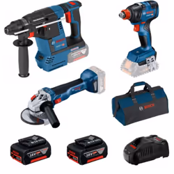 Ensemble d'outils Bosch 0615990N21 (GBH 18V-26 + GDX 18V-200 + GWS 18V-10); 18 V; 2x5,0 Ah accu.