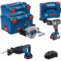 Description générale Le pack d'outils électroportatifs 18V Bosch Bleu comprend trois outils professionnels : la perceuse viss ...