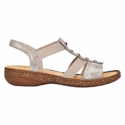 Sandales Femme - RIEKER - 62850 - Simili Cuir Métallisé - Rose - Talon 2 cm - Fermeture Élastique
