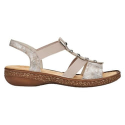 Sandales Femme - RIEKER - 62850 - Simili Cuir Métallisé - Rose - Talon 2 cm - Fermeture Élastique