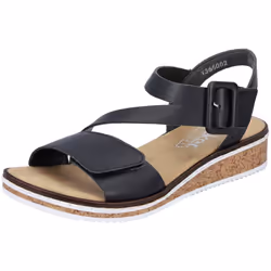 Sandales Rieker Femme Noir - V3660-02 - Talon Compensé - Scratch