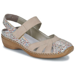 Ballerines talon décroché bas Rieker femme beige - Cuir - Bout ballerine fermé - Empeigne ajourée