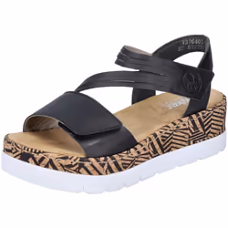 Sandales Femme - RIEKER V3964 - Talon compensé - Cuir noir - Scratch