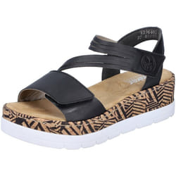 Sandales Femme - RIEKER V3964 - Talon compensé - Cuir noir - Scratch