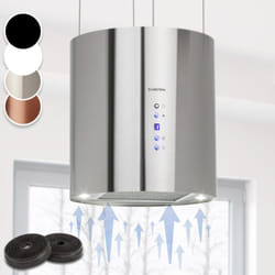 Hotte aspirante d'îlot Barett Ø35cm recirculation 558 m³/h led filtre à charbon actif