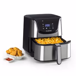 Klarstein AeroVital Deluxe, Friteuse d’air chaud, 5,4 L, Unique, Noir, Argent, Tactile, 1,5 m
