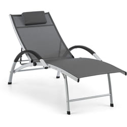 Blumfeldt - Chaise longue de jardin Sun Valley - Transat pliant - dossier réglable - Chaise de jardin - Aluminium - gris - 4 position