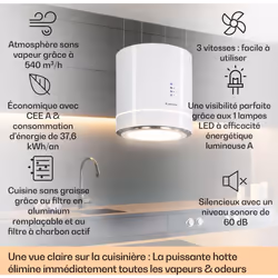 Le futur de l'élimination de la vapeur : la hotte aspirante en îlot Klarstein Tron Ambience donne un éclat futuriste à votre  ...