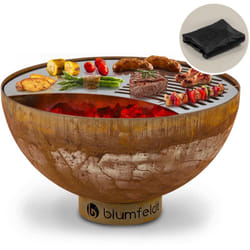 Blumfeldt - Braséro de jardin Braséro Savage - Foyer de terrasse - Grille barbecue Ø60cm - Braséro 2 en 1 - Charbon ou bois - Rouille