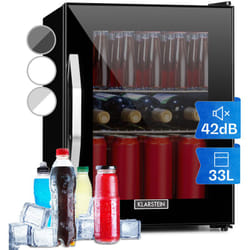 Klarstein - Mini Frigo de Chambre et Bureau pour Boisson, Petit Frigo Silencieux, Refrigerateur Mini Bar 33L, Petit Réfrigérateur Camping, Étagères